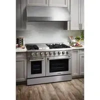 Thor Kitchen Appliance Package - 48 in. Gas Burner, Electric Oven Range and Range Hood - The Home Selection