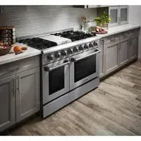 Thor Kitchen Appliance Package - 48 in. Gas Burner, Electric Oven Range and Range Hood - The Home Selection