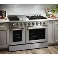 Thor Kitchen Appliance Package - 48 in. Gas Burner, Electric Oven Range and Range Hood - The Home Selection