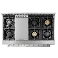 Thor Kitchen Appliance Package - 48 in. Gas Burner, Electric Oven Range and Range Hood - The Home Selection