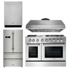 Thor Kitchen Appliance Package - 48 in. Gas Burner/Electric Oven Range, Range Hood, Refrigerator, Dishwasher - The Home Selection