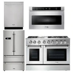 Thor Kitchen Appliance Package - 48 in. Gas Burner/Electric Oven Range, Refrigerator, Dishwasher, Microwave Drawer - The Home Selection