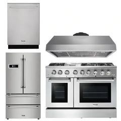 Thor Kitchen Appliance Package - 48 in. Propane Gas Burner/Electric Oven Range, Range Hood, Refrigerator, Dishwasher - The Home Selection
