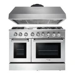 Thor Kitchen Appliance Package - 48 inch Propane Gas Burner/Electric Oven Range, Range Hood - The Home Selection