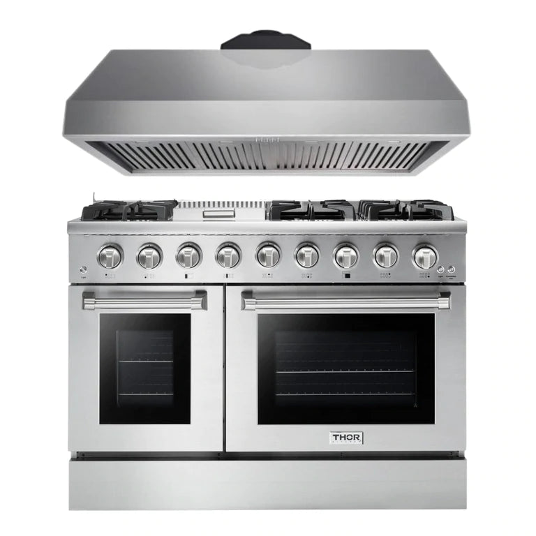 Thor Kitchen Appliance Package - Professional 48 in. Gas Range, Range Hood - The Home Selection