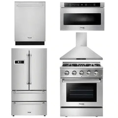 Thor Kitchen Package - 30 in. Gas Burner/Electric Oven Range, Range Hood, Microwave Drawer, Refrigerator, Dishwasher - The Home Selection