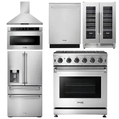 Thor Kitchen Package - 30 in. Gas Range, Range Hood, Microwave Drawer, Refrigerator with Water and Ice Dispenser, Dishwasher, Wine Cooler - The Home Selection