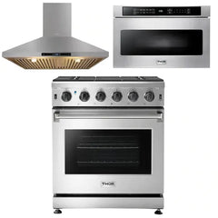 Thor Kitchen Package - 30 in. Natural Gas Range, Range Hood, Microwave Drawer - The Home Selection