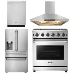 Thor Kitchen Package - 30 in. Natural Gas Range, Range Hood, Refrigerator with Water and Ice Dispenser, Dishwasher - The Home Selection