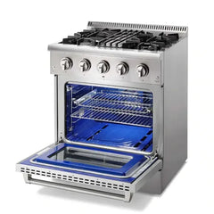 Thor Kitchen Package - 30 In. Propane Gas Burner/Electric Oven Range, Microwave Drawer, Refrigerator with Water and Ice Dispenser, Dishwasher - The Home Selection