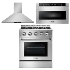 Thor Kitchen Package - 30 in. Propane Gas Burner/Electric Oven Range, Range Hood, Microwave Drawer - The Home Selection