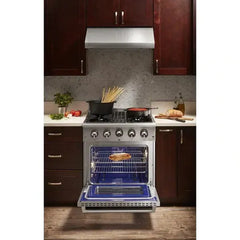 Thor Kitchen Package - 30 In. Propane Gas Range, Range Hood, Microwave Drawer, Refrigerator, Dishwasher, Wine Cooler - The Home Selection