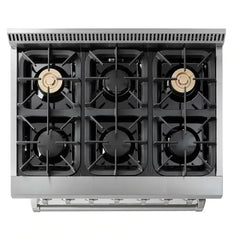 Thor Kitchen Package - 36 in. Gas Burner/Electric Oven Range, Range Hood, Microwave Drawer, Refrigerator, Dishwasher - The Home Selection