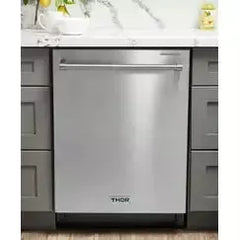Thor Kitchen Package - 36 in. Gas Range, Range Hood, Refrigerator with Water and Ice Dispenser, Dishwasher, Wine Cooler - The Home Selection