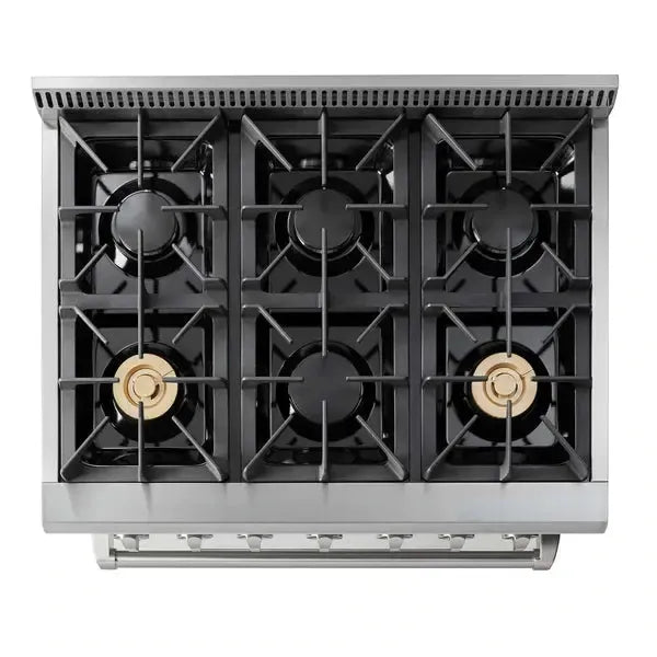 Thor Kitchen Package - 36 in. Natural Gas Range, Range Hood, Microwave Drawer, Refrigerator, Dishwasher, Wine Cooler - The Home Selection