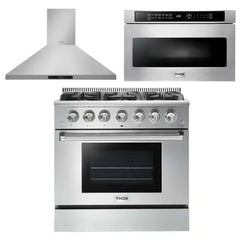 Thor Kitchen Package - 36 in. Natural Gas Range, Range Hood, Microwave Drawer - The Home Selection