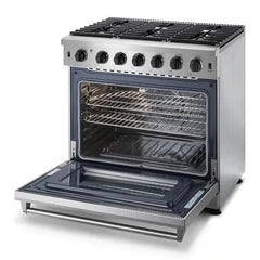 Thor Kitchen Package - 36 in. Natural Gas Range, Range Hood, Refrigerator, Dishwasher, Wine Cooler - The Home Selection