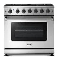 Thor Kitchen Package - 36 in. Natural Gas Range, Range Hood - The Home Selection