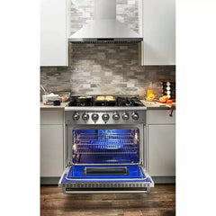 Thor Kitchen Package - 36 in. Propane Gas Range, Microwave Drawer, Refrigerator with Water and Ice Dispenser, Dishwasher - The Home Selection