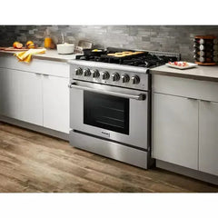 Thor Kitchen Package - 36 in. Propane Gas Range, Microwave Drawer, Refrigerator with Water and Ice Dispenser, Dishwasher - The Home Selection