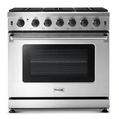 Thor Kitchen Package - 36 in. Propane Gas Range, Range Hood, Refrigerator, Dishwasher, Wine Cooler - The Home Selection