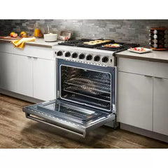 Thor Kitchen Package - 36 in. Propane Gas Range, Range Hood, Refrigerator, Dishwasher, Wine Cooler - The Home Selection