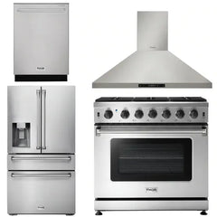 Thor Kitchen Package - 36 in. Propane Gas Range, Range Hood, Refrigerator with Water and Ice Dispenser, Dishwasher - The Home Selection