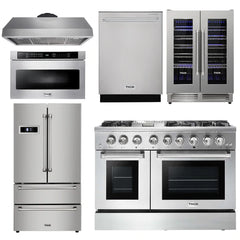 Thor Kitchen Package - 48 in. Dual Fuel Range, Range Hood, Refrigerator, Dishwasher, Microwave Drawer, Wine Cooler - The Home Selection