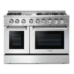 Thor Kitchen Package - 48 In. Dual Fuel Range, Range Hood, Refrigerator with Water and Ice Dispenser, Dishwasher, Microwave Drawer, Wine Cooler - The Home Selection