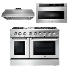 Thor Kitchen Package - 48 in. Gas Burner/Electric Oven Range, Range Hood, Microwave Drawer - The Home Selection