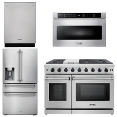 Thor Kitchen Package - 48 in. Gas Range, Dishwasher, Refrigerator with Water and Ice Dispenser, Microwave Drawer - The Home Selection