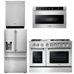 Thor Kitchen Package - 48 in. Propane Gas Burner, Electric Oven Range, Refrigerator with Water and Ice Dispenser, Dishwasher, Microwave Drawer - The Home Selection