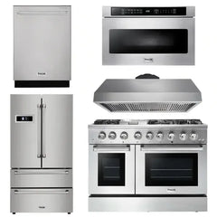 Thor Kitchen Package - 48 In. Propane Gas Burner/Electric Oven Range, Range Hood, Refrigerator, Dishwasher, Microwave Drawer - The Home Selection