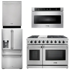 Thor Kitchen Package - 48 in. Propane Gas Range, Dishwasher, Refrigerator with Water and Ice Dispenser, Microwave Drawer - The Home Selection