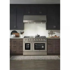 Thor Kitchen Package - 48 in. Propane Gas Range, Range Hood, Microwave Drawer - Stainless Steel Knobs - The Home Selection
