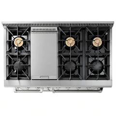 Thor Kitchen Package - 48 in. Propane Gas Range, Range Hood, Microwave Drawer - Stainless Steel Knobs - The Home Selection