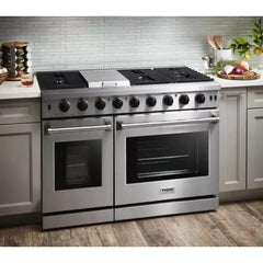 Thor Kitchen Package - 48 in. Propane Gas Range, Range Hood, Refrigerator, Dishwasher, Wine Cooler, Microwave - The Home Selection