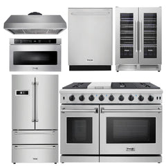 Thor Kitchen Package - 48 in. Propane Gas Range, Range Hood, Refrigerator, Dishwasher, Wine Cooler, Microwave - The Home Selection