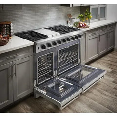 Thor Kitchen Package - 48 in. Propane Gas Range, Range Hood, Refrigerator, Dishwasher, Wine Cooler - The Home Selection
