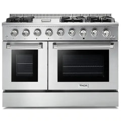 Thor Kitchen Professional Package - 48 in. Propane Gas Range, Range Hood, Refrigerator with Water and Ice Dispenser, Dishwasher, Wine Cooler - The Home Selection