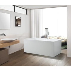 Vanity Art 67" Freestanding Bathtub White Acrylic Freestanding Soaking Tub | Contemporary Design with Pop-up Drain and Overflow, UPC Certified - VA6813B - The Home Selection