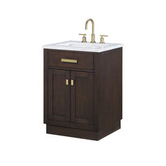 Water Creation - 24" Chestnut Single Sink Carrara White Marble Countertop Vanity In Brown Oak - 732030764545 - The Home Selection