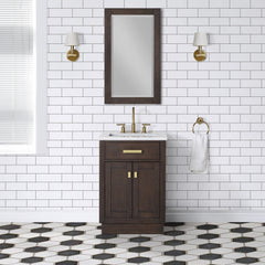 Water Creation - 24" Chestnut Single Sink Carrara White Marble Countertop Vanity In Brown Oak - 732030764545 - The Home Selection