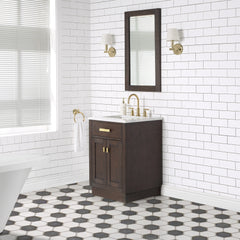 Water Creation 24" Chestnut Single Sink Carrara White Marble Countertop Vanity In Brown Oak with Mirror - CH24CW06BK-R21000000 - The Home Selection