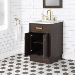 Water Creation 24" Chestnut Single Sink Carrara White Marble Countertop Vanity In Brown Oak with Mirror - CH24CW06BK-R21000000 - The Home Selection