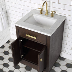 Water Creation 24" Chestnut Single Sink Carrara White Marble Countertop Vanity In Brown Oak with Mirror - CH24CW06BK-R21000000 - The Home Selection