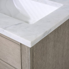 Water Creation 24" Chestnut Single Sink Carrara White Marble Countertop Vanity In Grey Oak with Grooseneck Faucet and Mirror - CH24CW03GK-R21BL1403 - The Home Selection