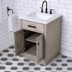 Water Creation 24" Chestnut Single Sink Carrara White Marble Countertop Vanity In Grey Oak with Grooseneck Faucet - CH24CW03GK-000BL1403 - The Home Selection