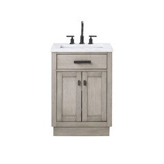 Water Creation 24" Chestnut Single Sink Carrara White Marble Countertop Vanity In Grey Oak with Mirror - CH24CW03GK-R21000000 - The Home Selection