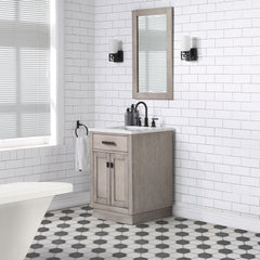 Water Creation 24" Chestnut Single Sink Carrara White Marble Countertop Vanity In Grey Oak with Mirror - CH24CW03GK-R21000000 - The Home Selection
